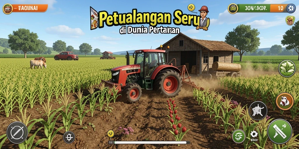 Screenshot gameplay 34R menampilkan aktivitas bertani yang seru.