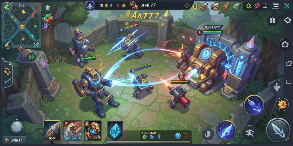 Tampilan gameplay strategis yang menampilkan pertarungan seru di AFK77.
