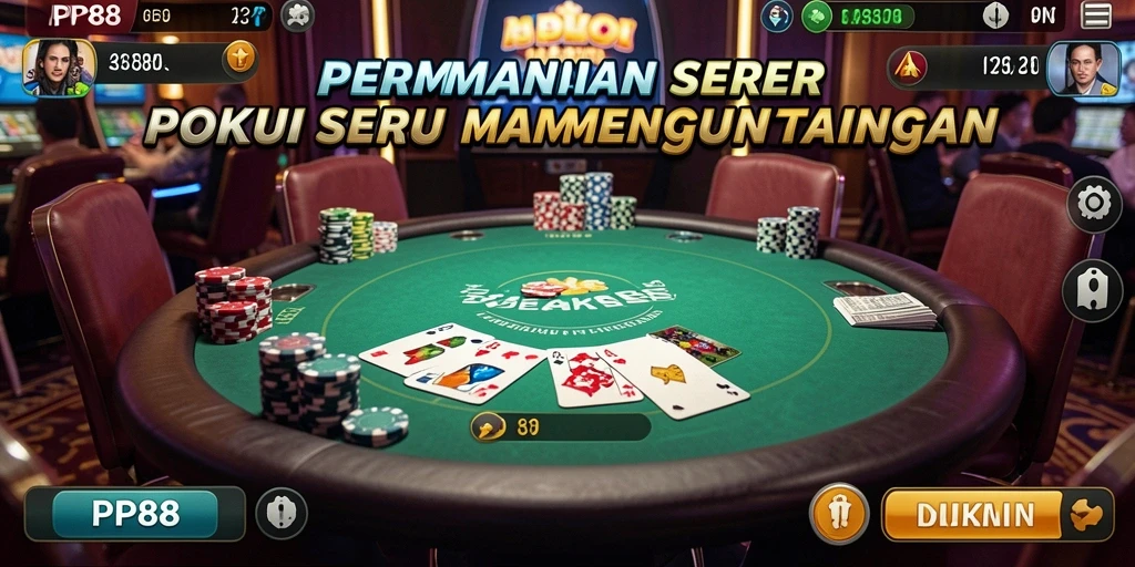 Screenshot gameplay PP88 dengan suasana permainan Poker yang mendebarkan.