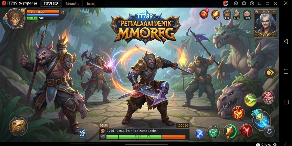 Screenshot gameplay TT789 yang menampilkan pertarungan epik dalam MMORPG.